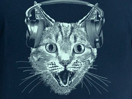 Cat Wearing Headphones Men s Tshirt- Cat DJ Shirt For Men and Boys- Music Lover Kitty Design- Funny Feline Graphic Tee For Discount