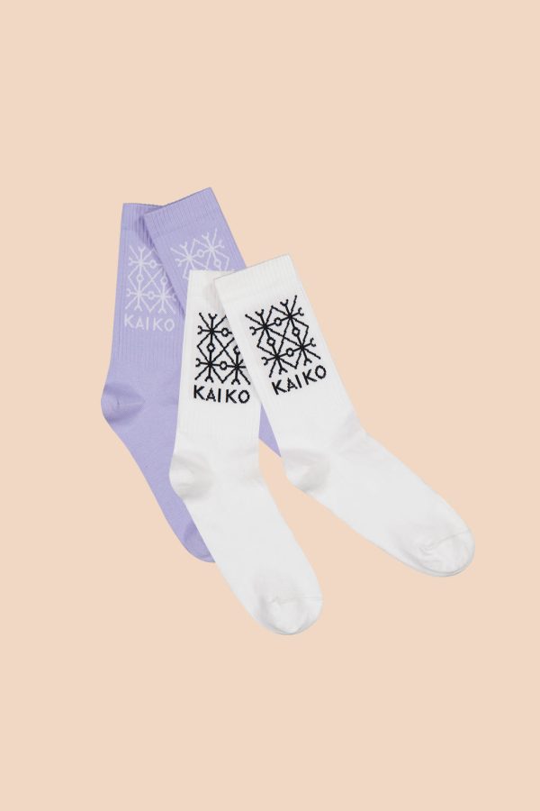 Kaiko Logo Socks tuplapakkaus - Lavender & White (koko 36-40) For Cheap