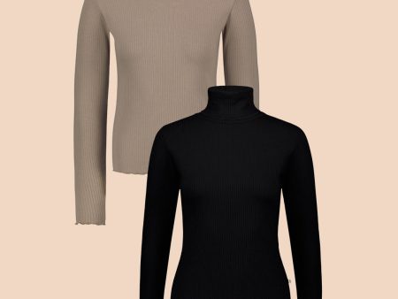 Rib Rollneck tuplapakkaus, Taupe & Black For Discount