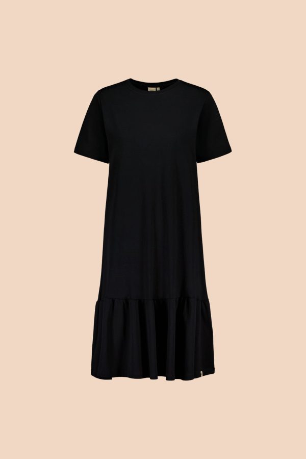 Ruffle T-shirt Dress, Black Discount