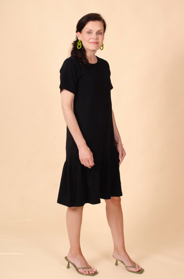 Ruffle T-shirt Dress, Black Discount