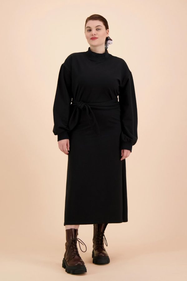 Belted Sweatshirt Dress, Black Online