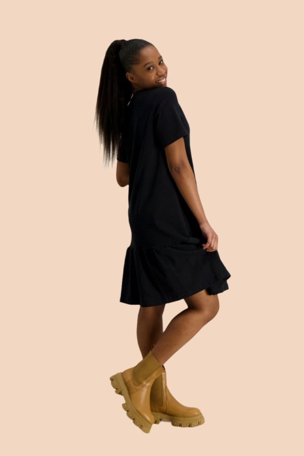 Ruffle T-shirt Dress, Black Discount