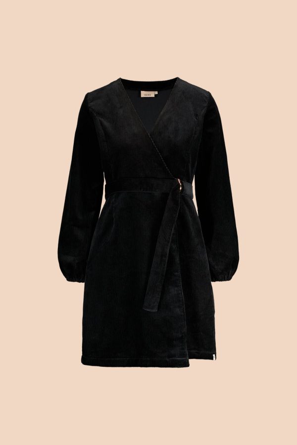 Corduroy Wrap Dress, Black Online Hot Sale