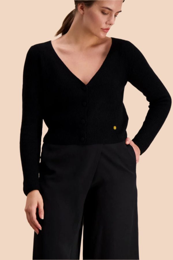 Cashmere Cardigan, Black Hot on Sale