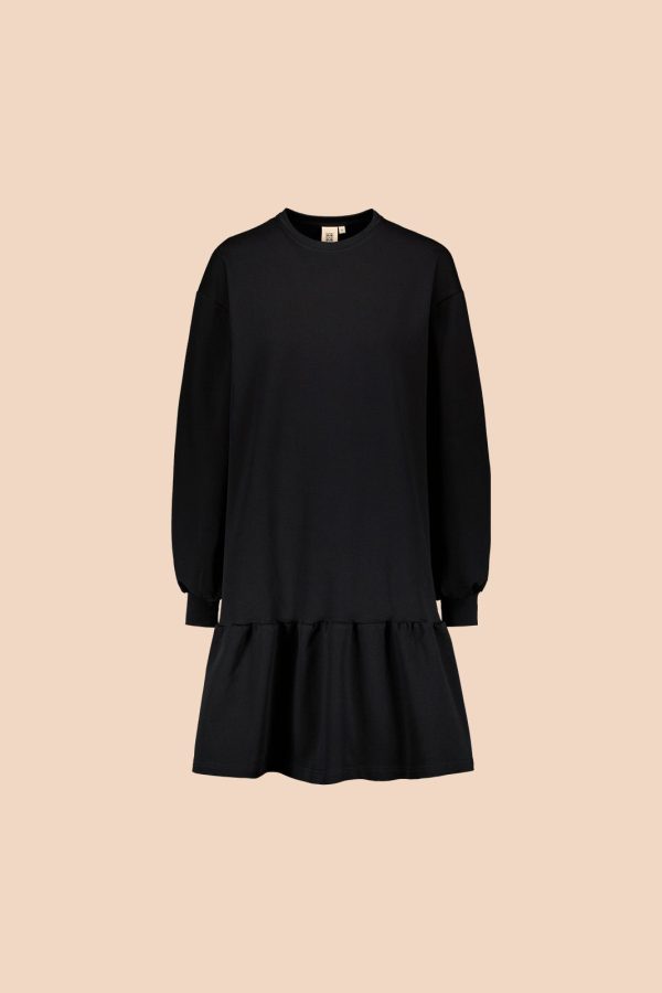 Ruffle Sweatshirt Dress, Black Fashion