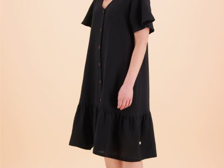 Frill Button Dress, Black Online Hot Sale