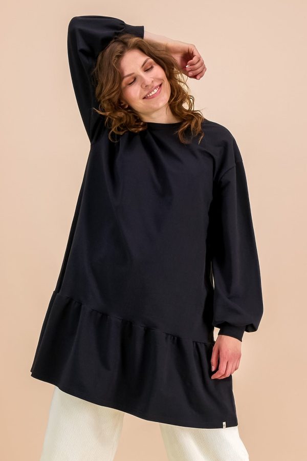 Ruffle Sweatshirt Dress, Black Fashion